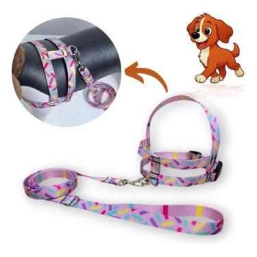 Imagem de Coleira Peitoral Lari Pet Com Guia Cães Seda Estampada N2, Lilás