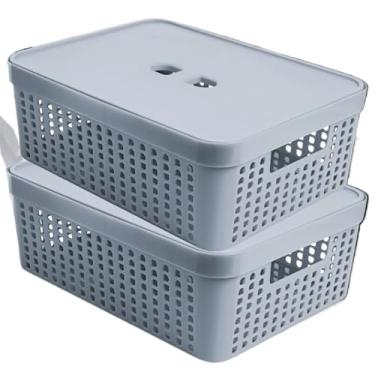 Imagem de Caixa Organizadora Rattan com Tampa Invisível 11,5L – Multiuso para Gavetas, Casa, Cozinha e Armário(Cinza 2 UN)