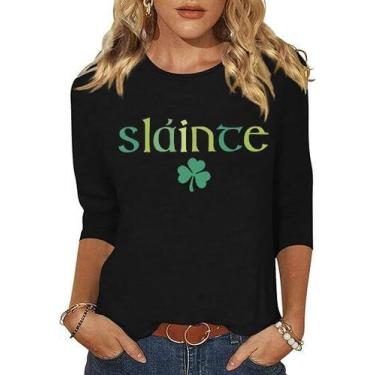 Imagem de Camisa feminina Peugryu St Patrick's Day Shamrock Clover