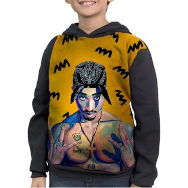 Imagem de Casaco Moletom Infantil Rapper Tupac Amaru Shakur 2pac - smoke, Preto,