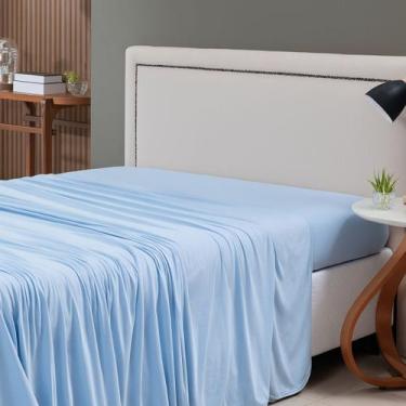 Imagem de Lençol de Cima Casal Malha 100% Algodão Avulso sem Elástico Azul Bebê 
