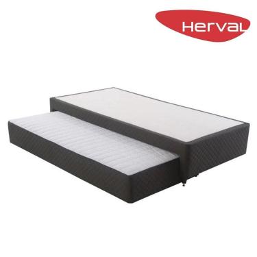 Imagem de Base Cama Box Solteiro Herval Luiggi 34x88x188 cm com Colchão Auxiliar, Grafite