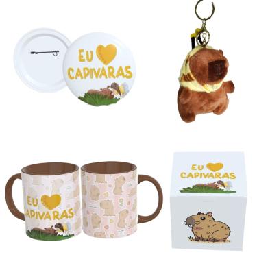 Imagem de Kit Presente Capivara – Caneca + Pelúcia + Botton + Caixa Decorada