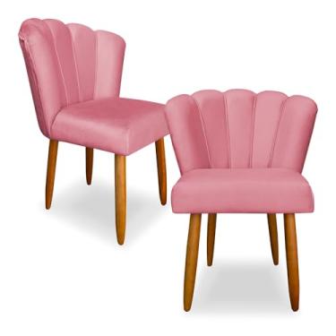 Imagem de Kit 2 Cadeiras de Jantar Pétala Estofada Pés Palito Veludo Rosa - Montanaris Decor