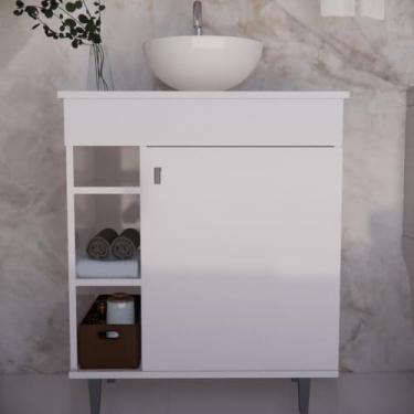 Imagem de Conjunto Gabinete Armario Banheiro Lavabo 100% MDP c/Pes Cuba Espelho Branco Completo