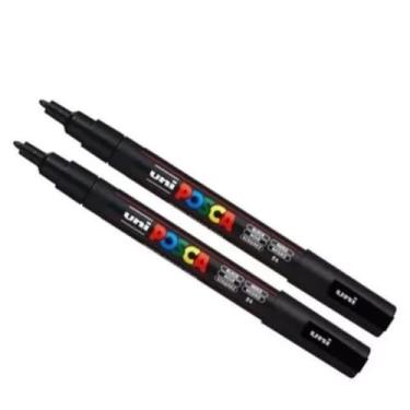 Imagem de Kit 2 Caneta Posca Uniball Pc-3m Preto E Branco Lente Óculos Permanente Fine Line (Preto)