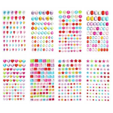 Imagem de Adesivos de pedras preciosas 8 folhas autoadesivos de strass joias brilhantes para artesanato faça você mesmo corpo rosto maquiagem festival decoração de cartão de unhas joias brilhantes adesivos de