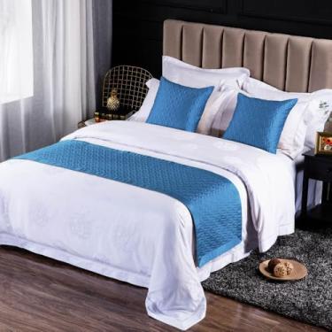 Imagem de Cobertor de cama com forro de algodão rômbico, cachecóis de cama, corredores de cama, colcha decorativa, corredores de cama king, para capa solteiro casal king size azul ||50 * 180 cm para cama de 1,2