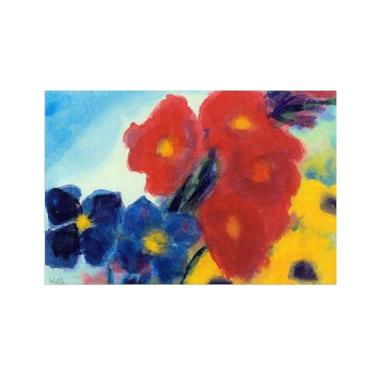 Imagem de Pôster e impressões em tela de flores vintage - reprodução de pintura de arte de parede famosa - dálias e clematite azul - imagens para sala de estar 40 x 60 cm 16 x 24 pol sem moldura