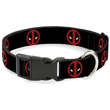 Imagem de Coleira de cachorro clipe plástico logotipo Deadpool preto vermelho e branco 38 a 66 polegadas 2,5 polegadas de largura (PC-WDP007-L)