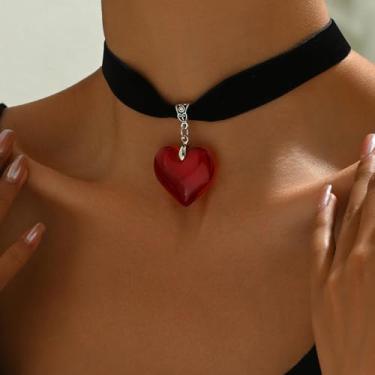 Imagem de 1 colar com pingente de coração, pingente de amor delicado com corrente ajustável, colares de camadas delicadas para mulheres, joias de corações minimalistas para uso diário (vermelho e preto)