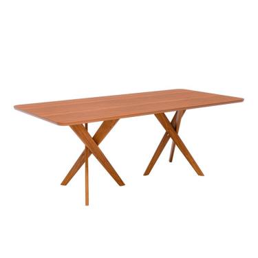 Imagem de Mesa de Jantar Retangular com Tampo MDF Cacau Cinamomo e Madeira 210 cm