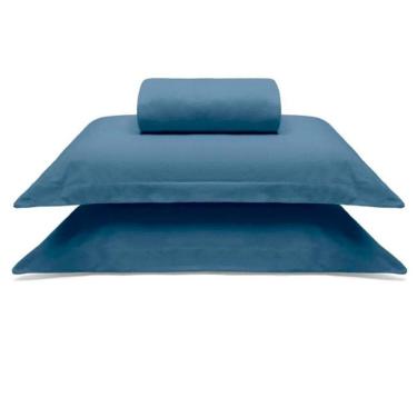 Imagem de Jogo De Cama Buettner Queen Malha 100% Algodao Liso 3 Peças Image Azul