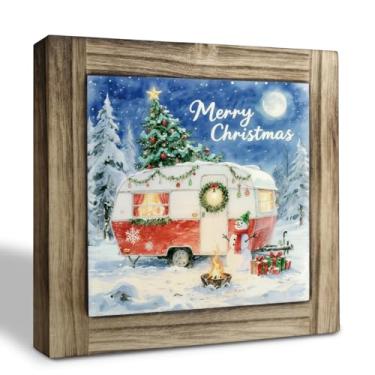 Imagem de Decoração de Natal de inverno, placas de madeira de Feliz Natal, decoração de mesa de placas de madeira, decoração de placa de acampamento, placa de caixa de boneco de neve, decoração de prateleira de