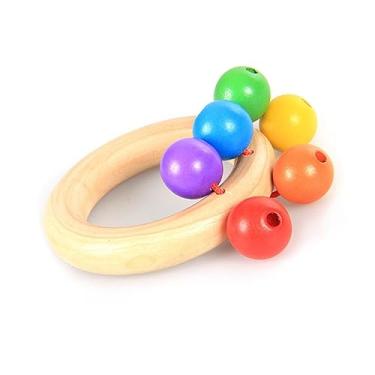 Imagem de Generic Chocalho do Abanador da Garra, Brinquedo do Chocalho bebê Madeira Maciça Atrair a Atenção Forma Bonito para a Educação Precoce para Infantil (Redondo)