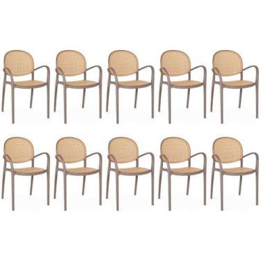 Imagem de Kit 10 Cadeiras de Jantar Roma com Braço para Sala e Cozinha - Marrom 