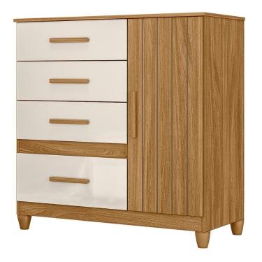 Imagem de Cômoda Sapateira Vênus 1 Porta E 4 Gavetas Freijó Off White Com Pés Moval