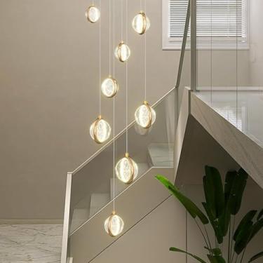 Imagem de Luminária De Teto Pendente Luminária De Escada Lustre De Bola De Vidro Lustre Led, Luz Pendente De Escada Luzes Penduradas Longas Escadas De Comprimento Ajustável E Vida, One Color, 8 heads