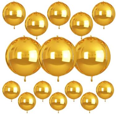 Imagem de CEMECER Balões redondos dourados 4D, 25,4 cm, 38,1 cm, 56 cm, balão de bola transparente 4D para lembrancinhas de festa de aniversário, decorações de festa de casamento, 15 peças (ouro)