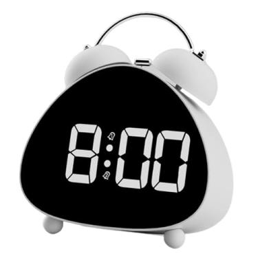 Imagem de Baoblaze Relógio de mesa digital LED com despertador, números grandes, movimento silencioso, luz noturna suave, alarme alto, campainha dupla para quartos e, Branco