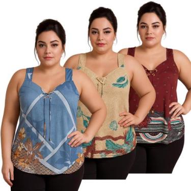 Imagem de Kit 3 Regata Feminina Soltinhas Confortável Plus Malha Fria - PMQ