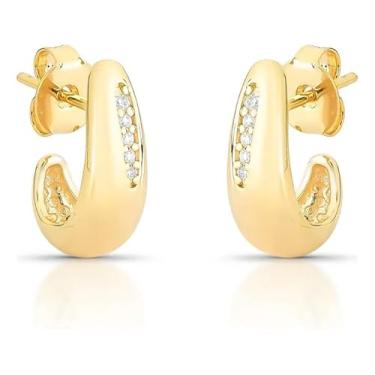 Imagem de Guymy Semijoias Brinco Meia-Argola Folheado a Ouro 18K, Zircônias Cúbicas, 1,9 cm x 0,8 cm, Design Moderno, Acabamento Polido