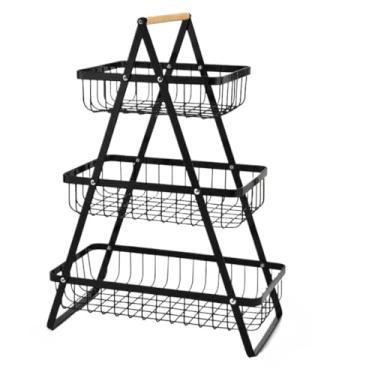 Imagem de Fruteira de Mesa Média Premium Cesta Frutas de Mesa 33cm Aramado 2 Andares e 3 Andares Organizador Multiuso(Fruteira-3 Andares //33x47cm)