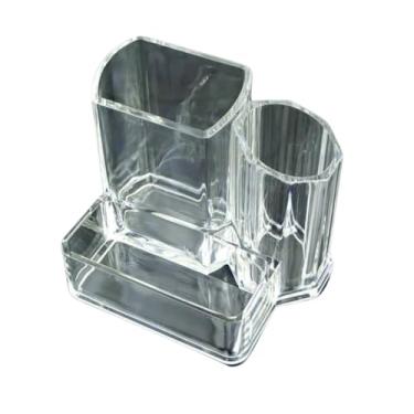 Imagem de Organizador de Maquiagem e Acessórios em Plástico Transparente, Design Moderno, Multiuso com Compartimentos, 11 x 9,5 cm, para Banheiro, Quarto e Escritório