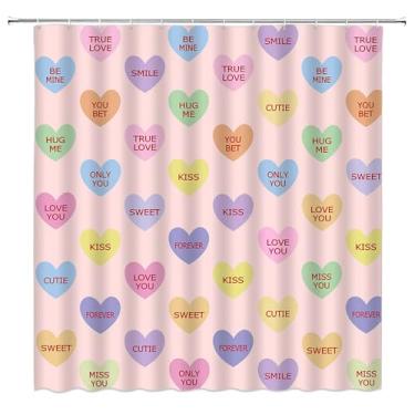 Imagem de AEMBEE Cortina de chuveiro de dia dos namorados colorido coração romântico amante de tecido decorativo cortinas de banheiro com ganchos, 177,8 cm L x 170 A