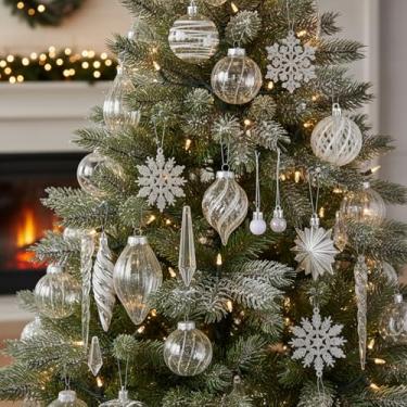 Imagem de AceOrbit Conjunto de 150 peças de enfeites de árvore de Natal brancos transparentes para pendurar bolas decorativas de bolas decorativas para decoração de árvore de Natal, festas de casamento, casa