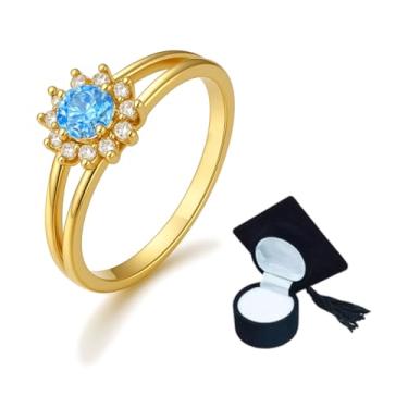 Imagem de Anel Formatura Ensino Fundamental Azul Claro Banhado a Ouro 18k + Caixinha Capelo (17)