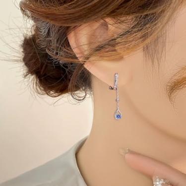 Imagem de Brincos pendentes com clipe para mulheres, pedra do mês de novembro, hipoalergênicos, não perfurados, sem dor, Medium, Cobre, cria tanzanita