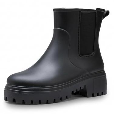 Imagem de YYW Botas femininas de chuva curtas, de borracha, à prova d'água, Chelsea, para mulheres, antiderrapantes, leves, confortáveis no tornozelo, para jardim, sapatos ao ar livre, Preto, 9-9.5 XX-Wide