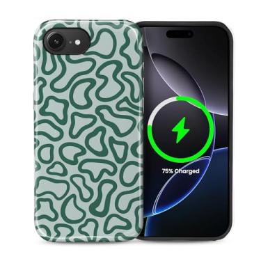 Imagem de casesok Capa para iPhone 16e, compatível com MagSafe, capa rígida de camada dupla + capa de silicone, proteção total à prova de choque, para iPhone 16e-ondulado, linhas verdes abstratas