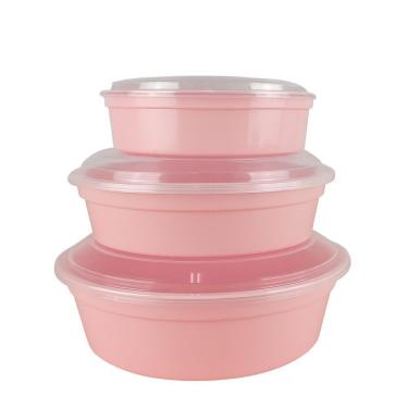 Imagem de Kit 3 Potes Armazenar Alimentos Tampa P M G Resistentes Micro-ondas Freezer Frutas Legumes Rosa