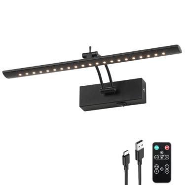 Imagem de JOOSENLUX Luz de imagem operada por bateria, arandela de parede sem fio de 40 cm com temporizador remoto, bateria recarregável de 5000 mAh, design preto elegante, adequado para iluminação de arte