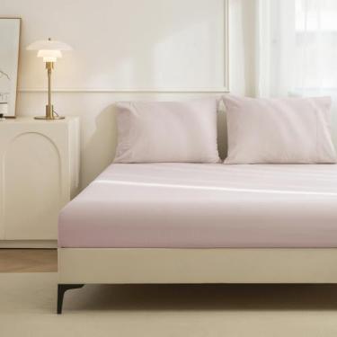 Imagem de JIYUAN Jogo de lençol Queen 100% algodão lavado, confortável, macio e respirável, lençol com elástico profundo (cabe em colchões de até 43 cm) + 2 capas, rosa acinzentado mesclado