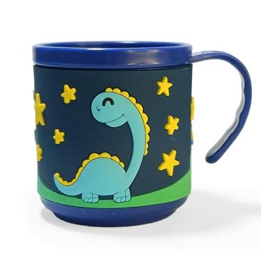 Imagem de Caneca Dinossauro Tiranossauro Rex Estrelas Noite para Criança fofa Plástico Escola 230ml Xicara Infantil Resistente Azul