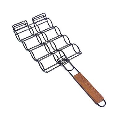 Imagem de Cesta Para Grelha de Milho Suporte de Metal Para Grelhar Com Cabo de Madeira Para Churrasco Cesta Ajustável Para Grelhar Milho Antiante Para Grelhar Ferramenta Para Churrasco Para Bife de Milho B