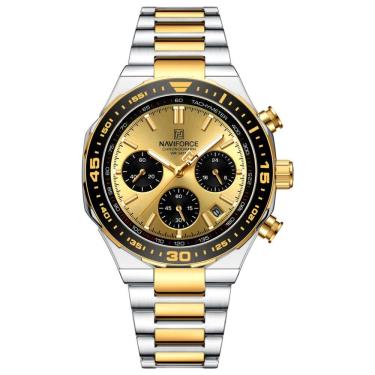 Imagem de Relógio De Quartzo Masculino Com Pulseira De Aço Inoxidável Esportivo Impermeável Prata Dourado