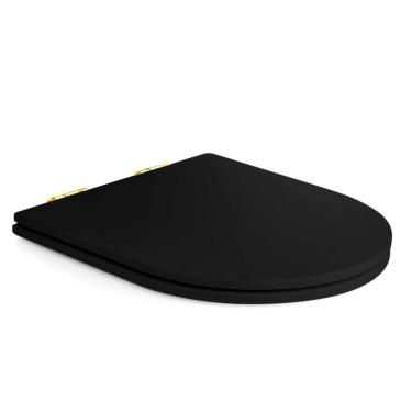 Imagem de Assento Poliester Soft Close Carrara Preto Fosco Para Vaso Deca Com Ferragem Dourada