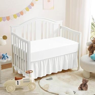 Imagem de Saia para cama de berço com babados (71 cm x 132 cm) com babados de 35,5 cm para bebês, meninos ou meninas, berçário, tecido de microfibra - branco liso