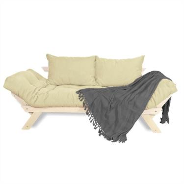 Imagem de Sofá Japão Futon Sarja Madeira Sem Pintura - Bege Claro