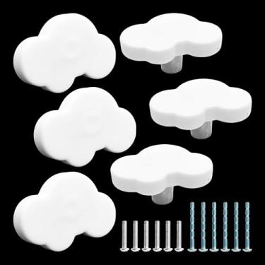 Imagem de AUXBC 6 peças de maçanetas de armário de borracha macia, puxador de gaveta de orifício único em forma de desenho animado fofo para quarto infantil, cozinha, armário, armário (nuvem branca)