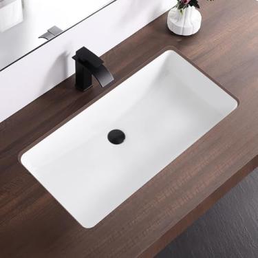Imagem de Pia de banheiro de 81 polegadas com montagem subterrânea retangular em cerâmica branca embaixo do balcão com transbordamento (81 x 42 cm)