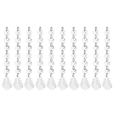 Imagem de Pingente acrílico em formato de folha, fios de cristal pendurados, contas para lustres, festa de casamento, árvore de natal, decoração de iluminação, 15cm, 10 peças