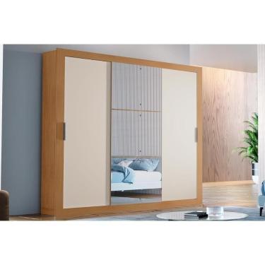 Imagem de Guarda Roupas 3 Portas De Correr E 4 Gavetas C- Espelho Veneza Luxo Naturale-off White - Rufato