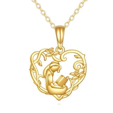 Imagem de DOVRAN Colar de ouro maciço 14K para amantes de livros, pingente de leitura, presente de formatura, joias para mulheres, estudantes, amigas, colegas de classe