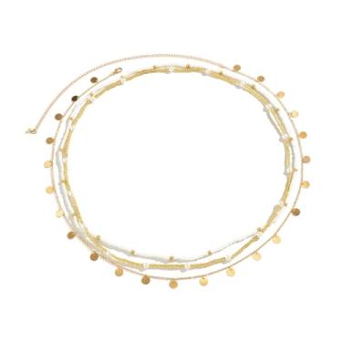 Imagem de Corrente de barriga banhada a ouro 14K em camadas ajustável à prova d'água cintilante lantejoulas brilhantes corrente de biquíni sexy com corda elástica escalável - marrom aqua dourado, Standard