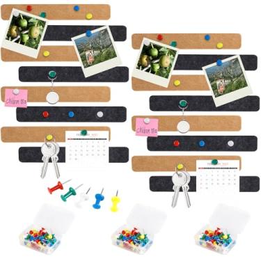 Imagem de 16 tiras de quadro de cortiça para quadro de avisos para parede com 105 pinos autoadesivos para anotações, fotos, horários